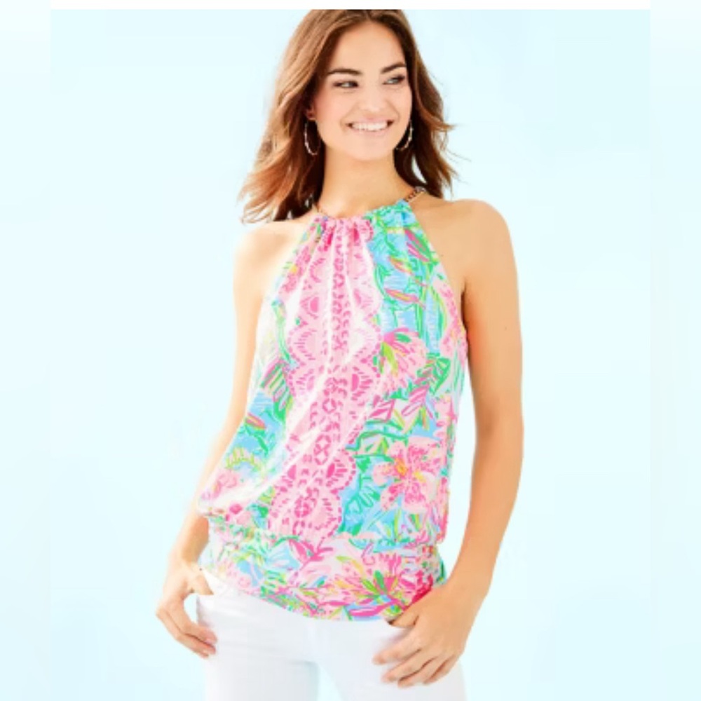 Lilly Pulitzer Pop Up Lilly of the Jungle Bowen Halter Top with Gold Tone Chain
